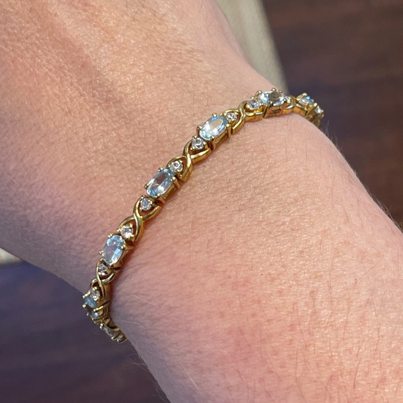 Vintage Jewelry - Genuine blue & white topaz gold over solid sterling silver bracelet